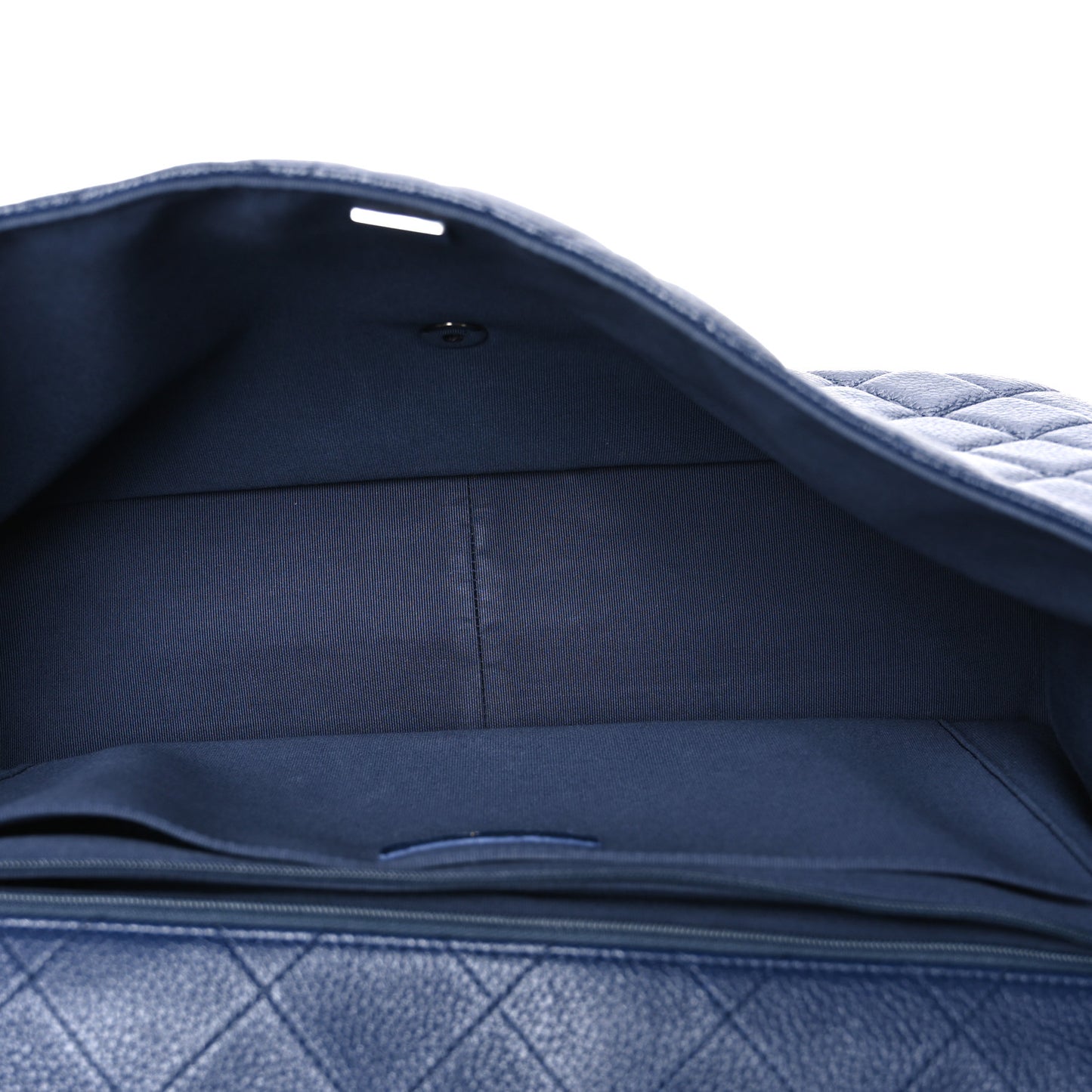 Metallized Calfskin Quilted XXL Travel Flap Bag Navy