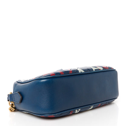Gucci Calfskin Matelasse GucciGhost Small GG Marmont Chain Shoulder Bag Blue Agata Hibiscus Red 4 of 12