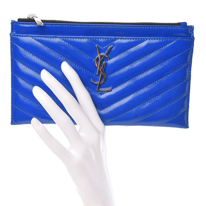 Saint Laurent Grain De Poudre Chevron Monogram Bill Pouch Neon Blue 2 of 7