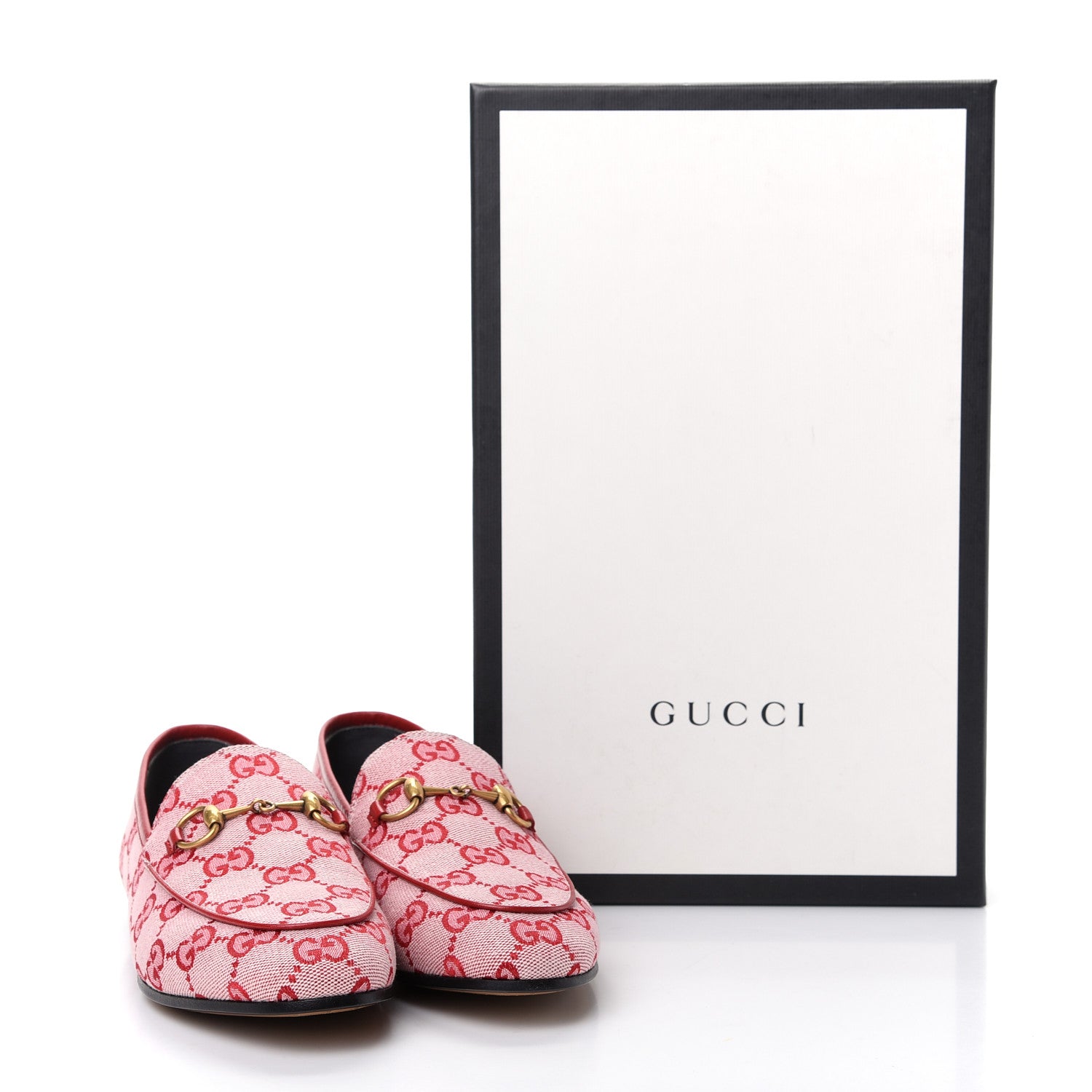 Gucci Canvas GG Monogram Horsebit Womens Jordaan Loafers 36 Gardenia Hibiscus Red 11 of 11