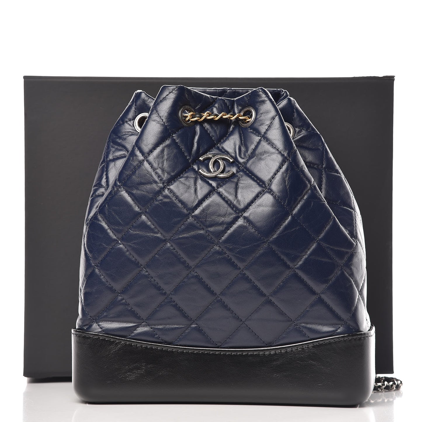 Aged Calfskin Quilted Gabrielle Backpack Navy Black