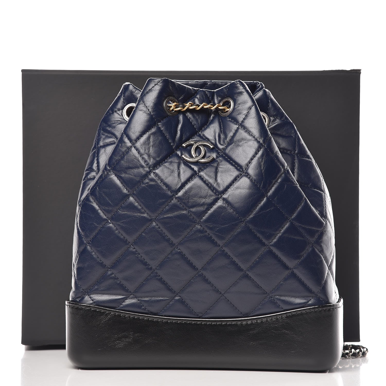 Chanel Aged Calfskin Quilted Gabrielle Backpack Navy Black 10 of 10