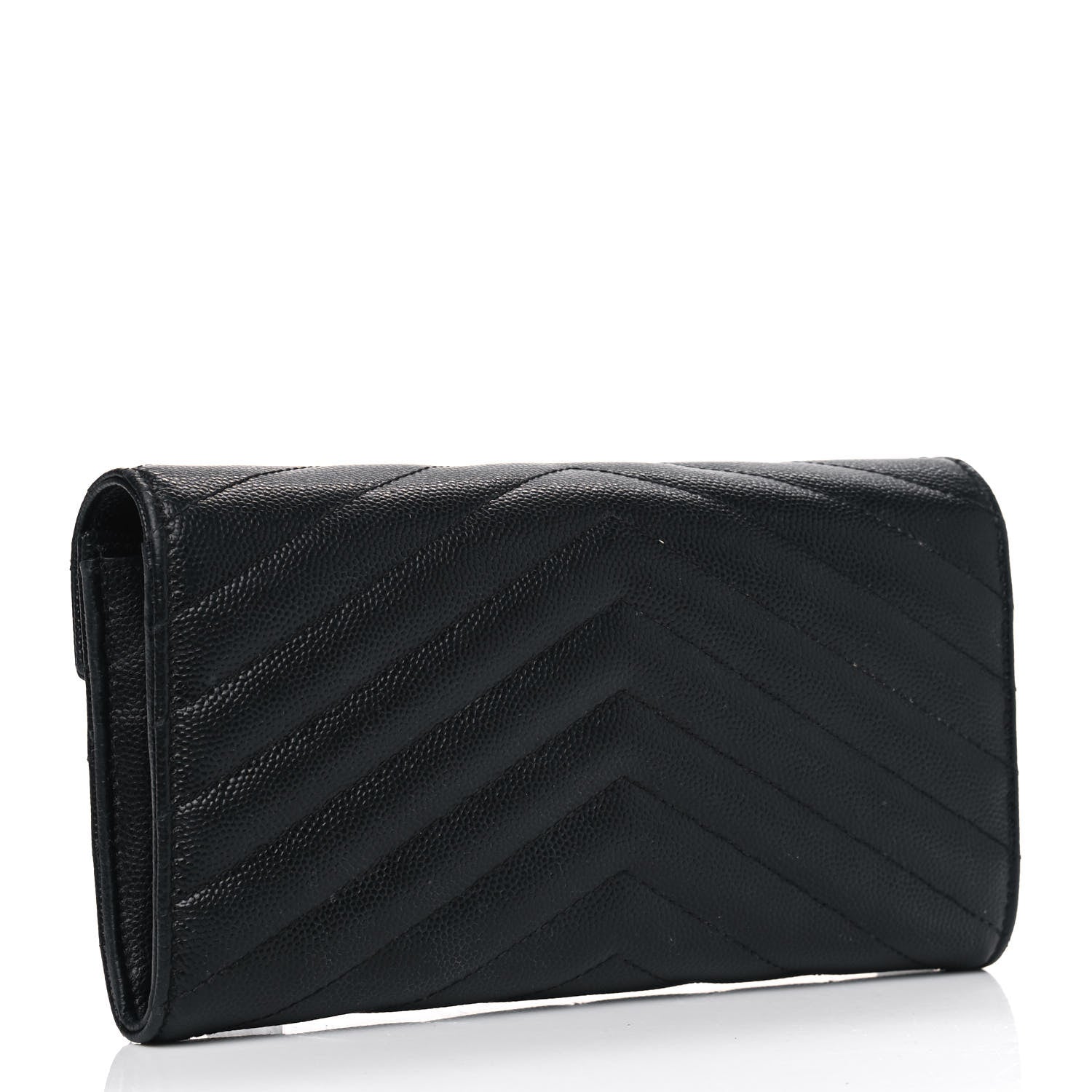 Saint Laurent Grain De Poudre Matelasse Chevron Monogram Flap Wallet Black 2 of 7