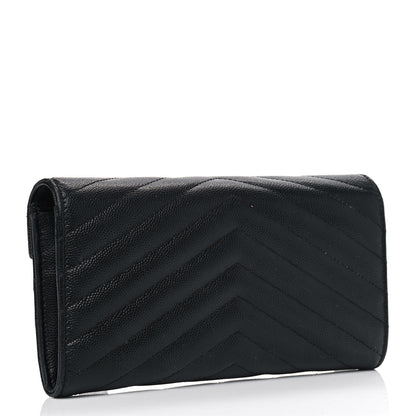 Saint Laurent Grain De Poudre Matelasse Chevron Monogram Flap Wallet Black 2 of 7