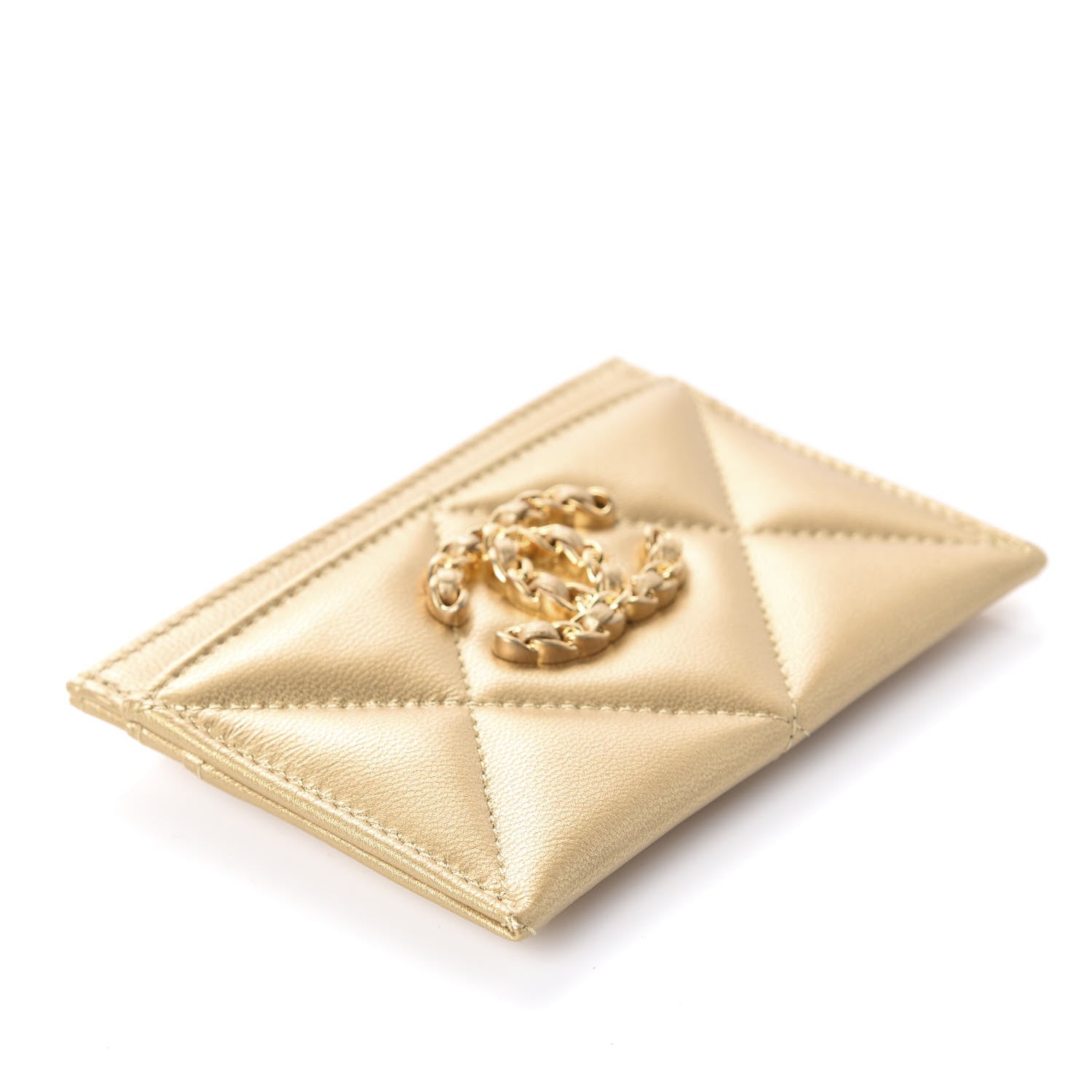 Chanel Metallic Goatskin Quilted Chanel 19 Card Holder Gold 4 of 10