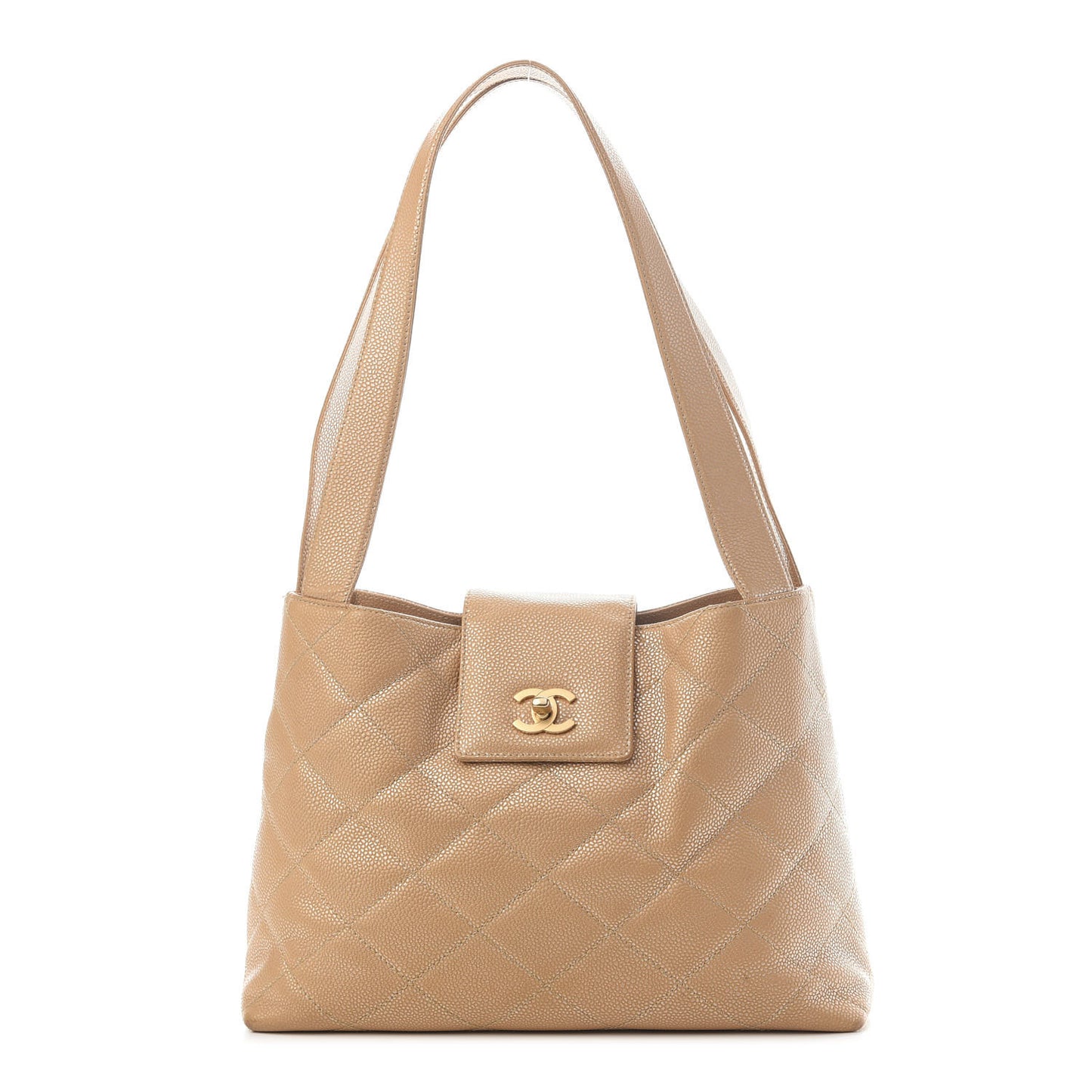 Metallic Caviar Quilted Shoulder Bag Beige