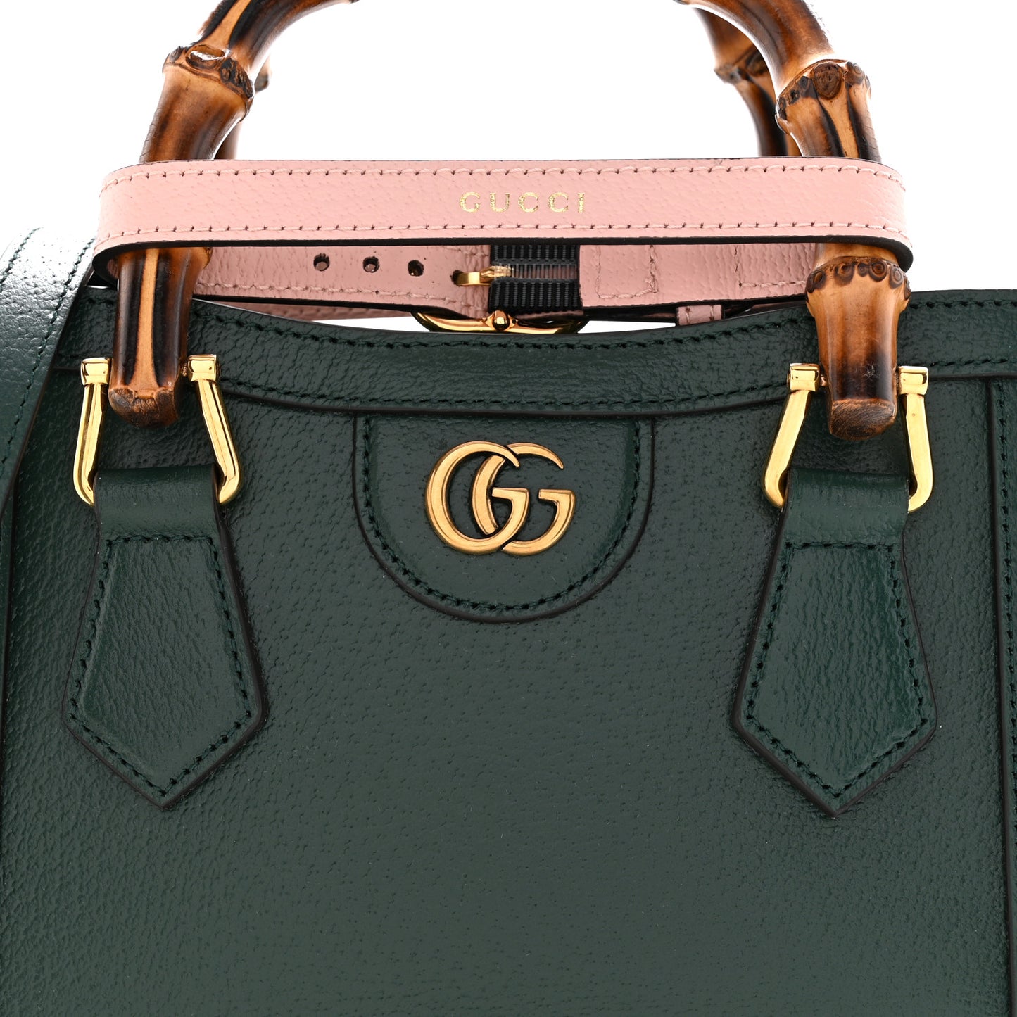 Textured Dollar Calfskin Web Mini Diana Tote Bag Vintage Green Pink