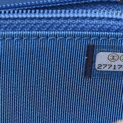 Chanel Caviar Chevron Quilted Small Zip Around Wallet Blue 8 of 8