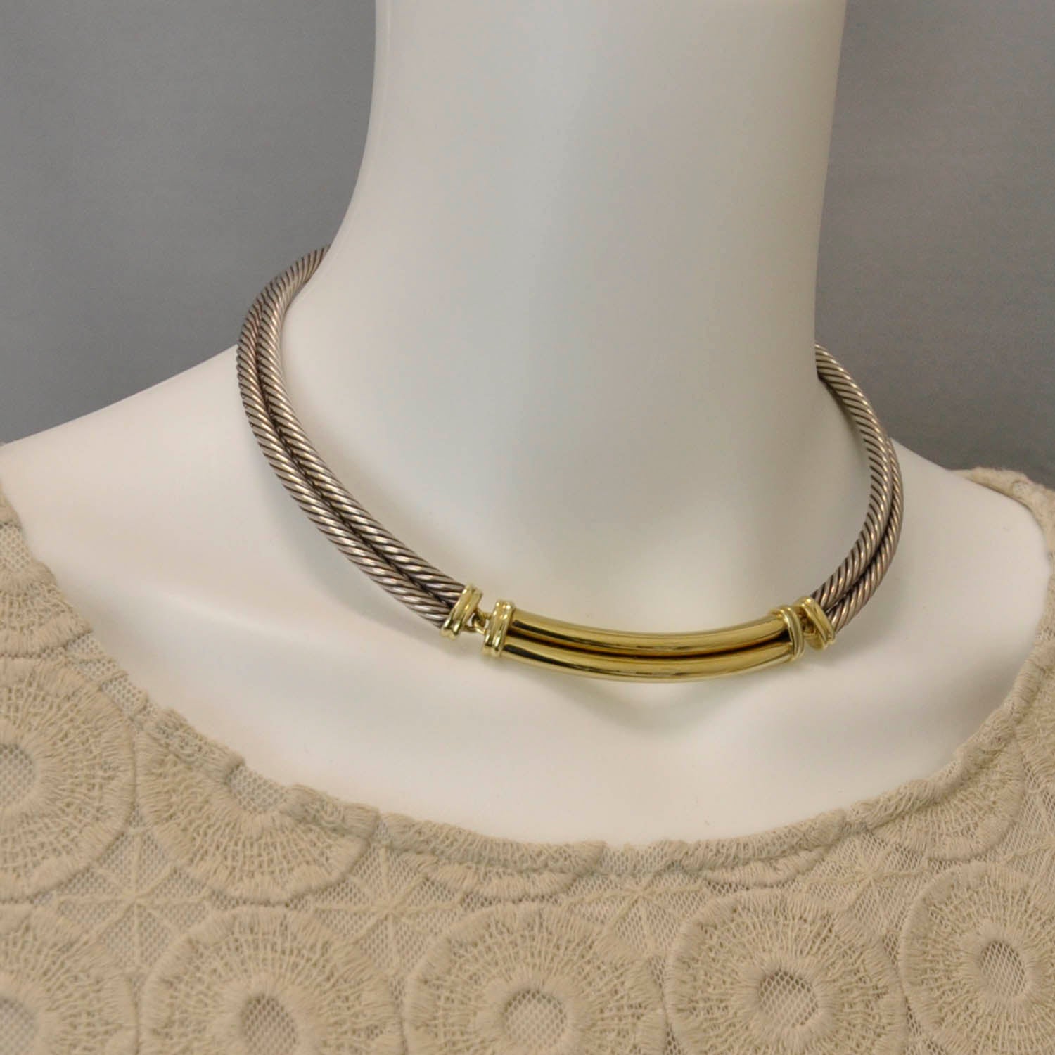 David Yurman Sterling Silver 14K Yellow Gold Double Metro Cable Necklace 2 of 7