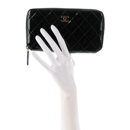 Chanel Glitter Patent Quilted Large Gusset Zip Around Wallet Black 2 of 8