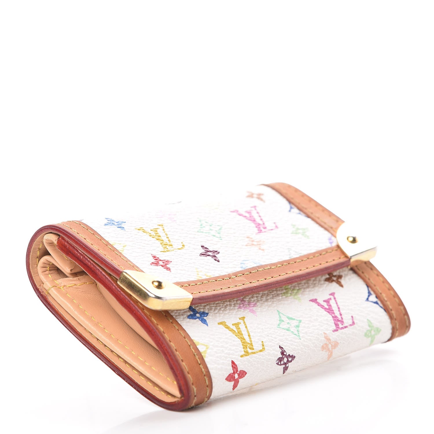 Louis Vuitton Monogram Multicolor Porte-Monnaie Plat Coin Purse White 4 of 6