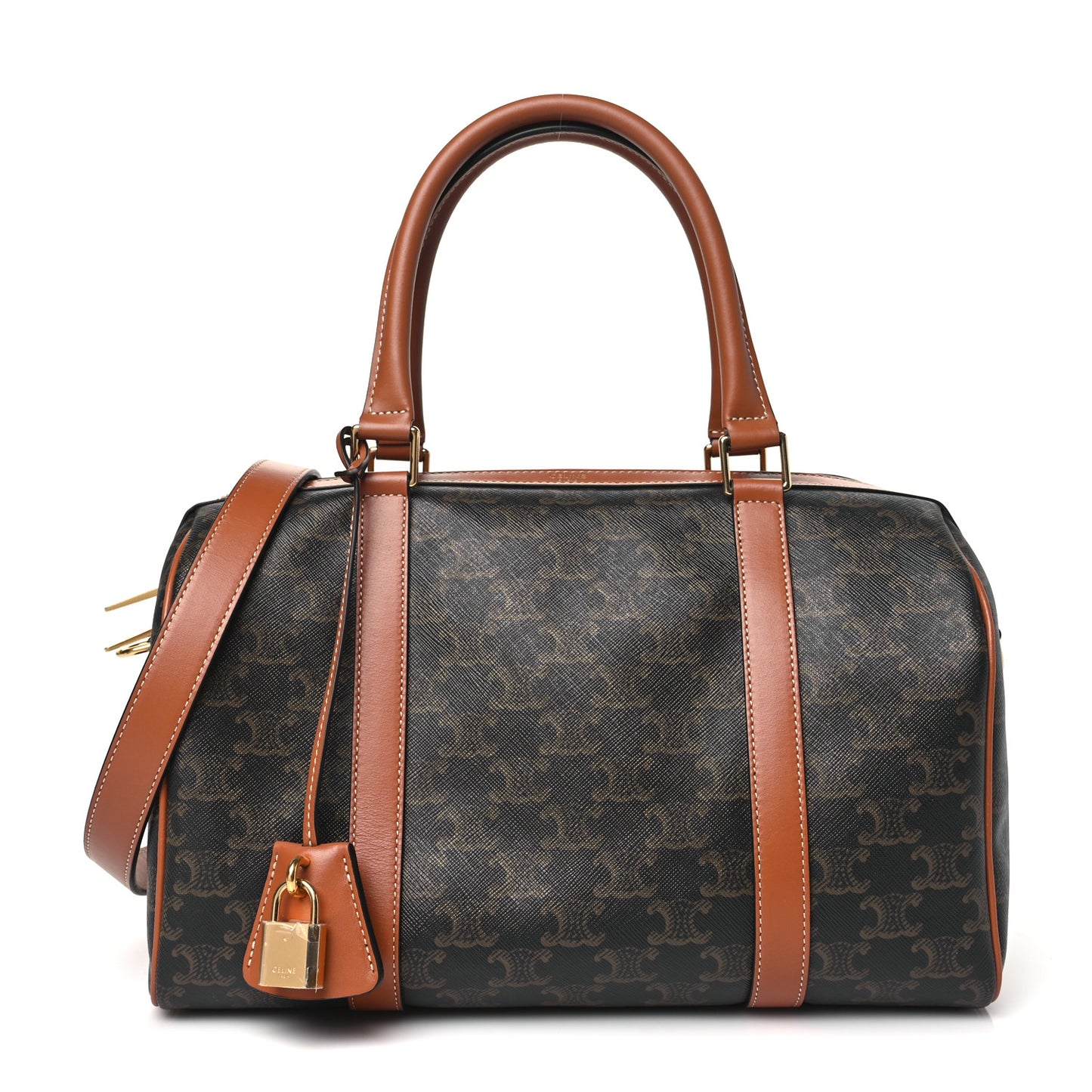 Triomphe Canvas Calfskin Boston Bag Tan