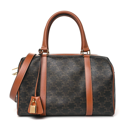 Celine Triomphe Canvas Calfskin Boston Bag Tan 1 of 11