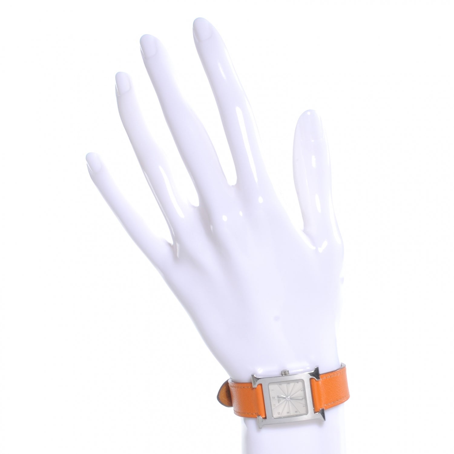 Hermes Stainless Steel Swift 21mm Heure H Hour Quartz Watch Orange 2 of 7