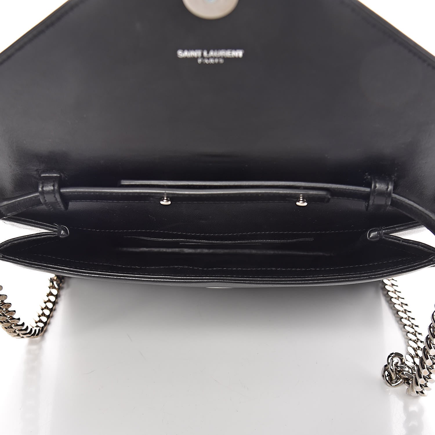 Saint Laurent Calfskin Monogram Chevron Studded Shoulder Bag Black 5 of 13