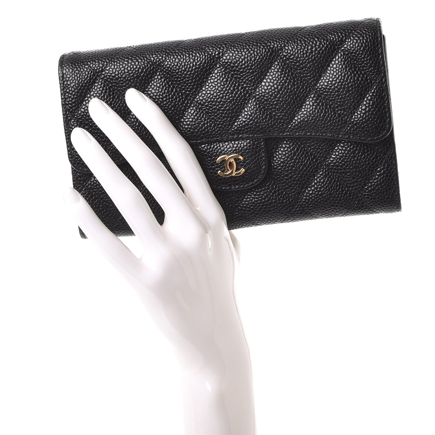 Caviar Quilted Large Flap Wallet Black