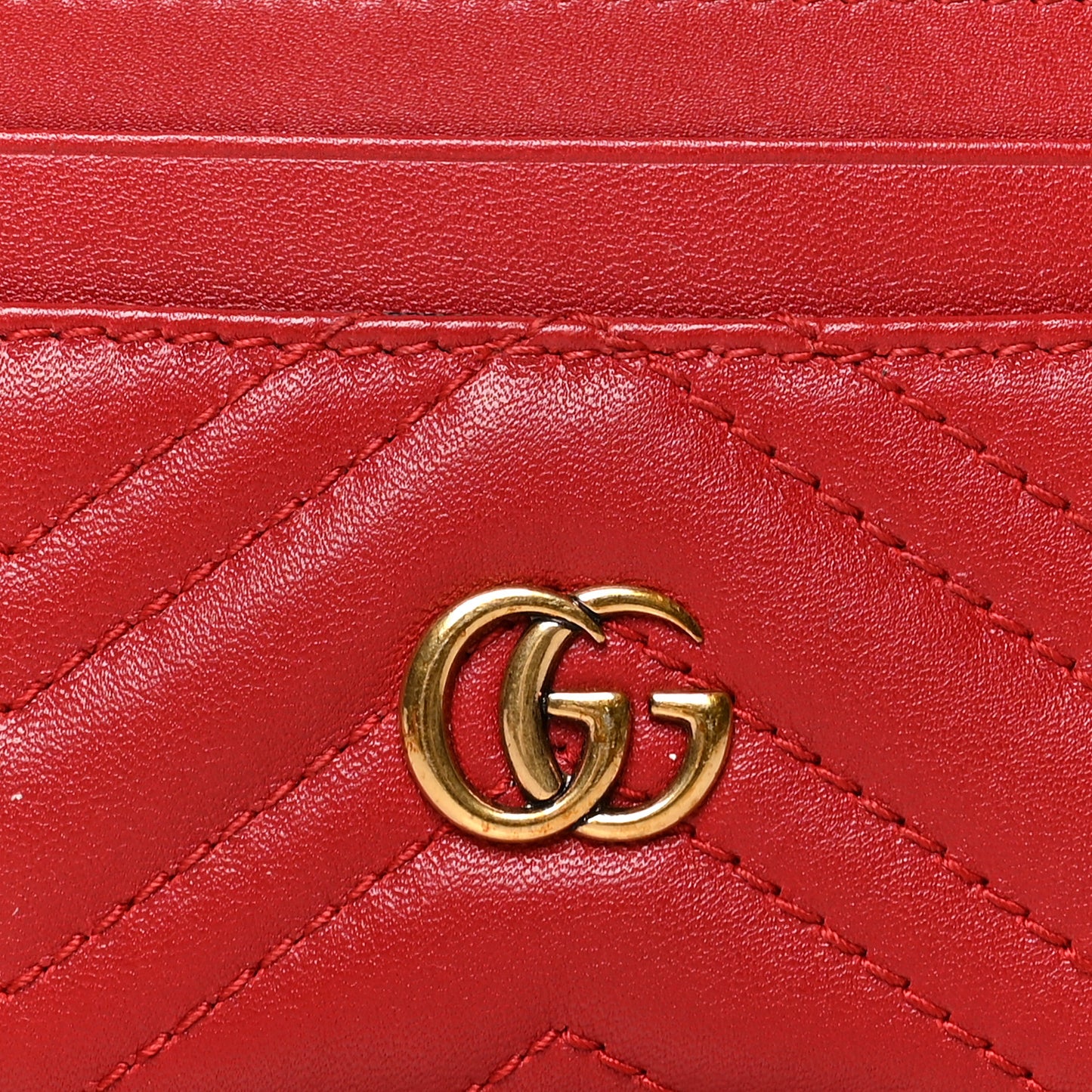 Calfskin Matelasse GG Marmont Card Holder Hibiscus Red