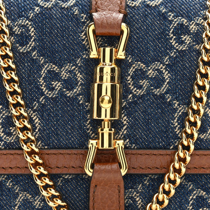 Gucci New Denim GG Monogram Jackie 1961 Chain Wallet Blue Tea Cuir 7 of 9