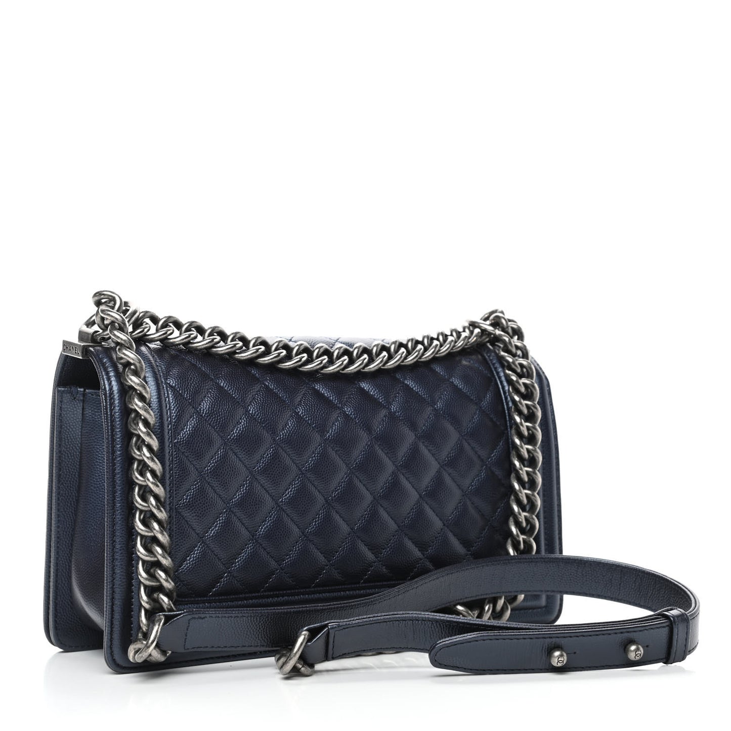 Metallic Caviar Quilted Medium Boy Flap Dark Blue