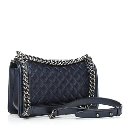 Chanel Metallic Caviar Quilted Medium Boy Flap Dark Blue 2 of 4