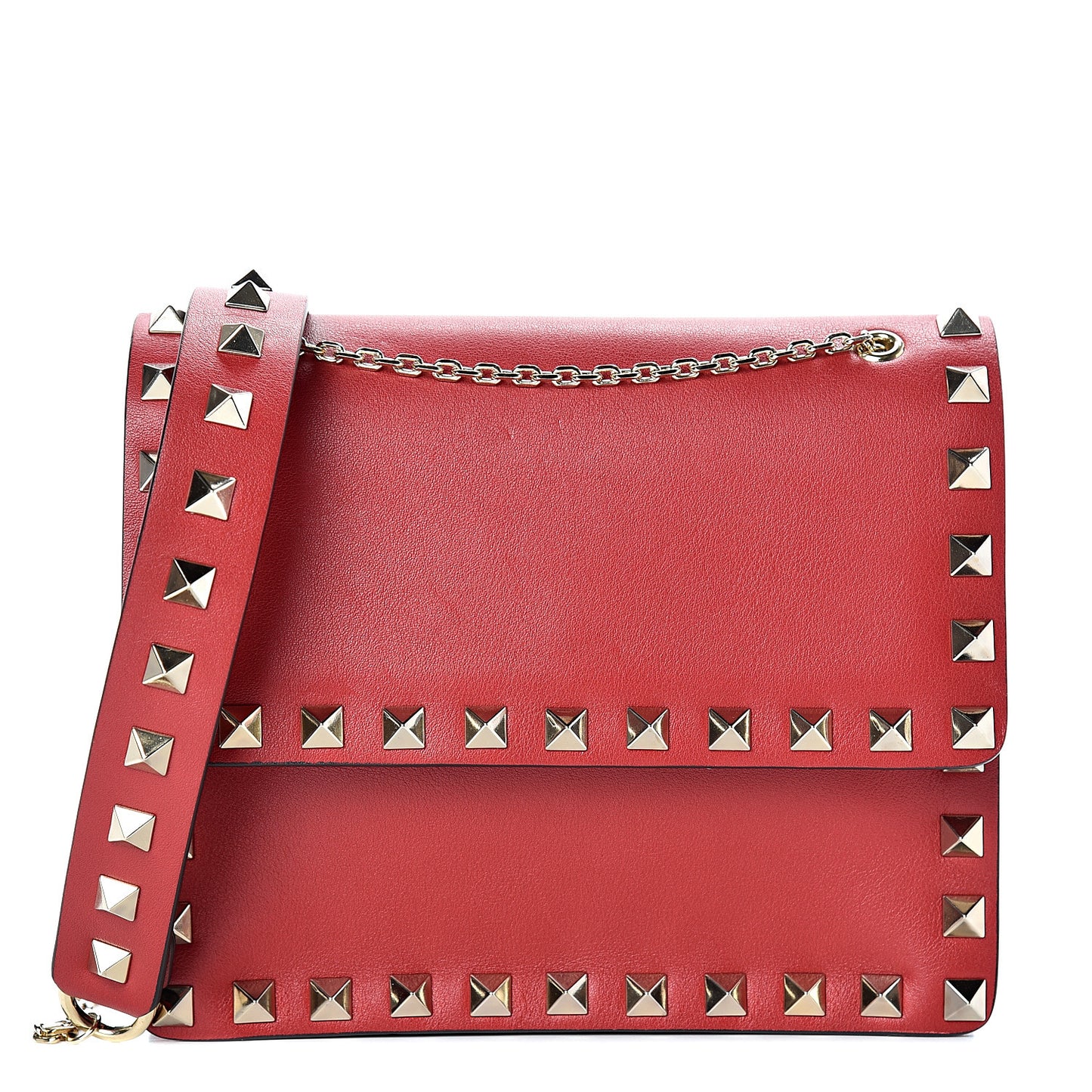 Vitello Rockstud Chain Flap Crossbody Bag Red