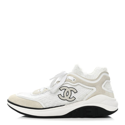 Chanel Fabric Calfskin Suede CC Womens Sneakers 38 White 1 of 7