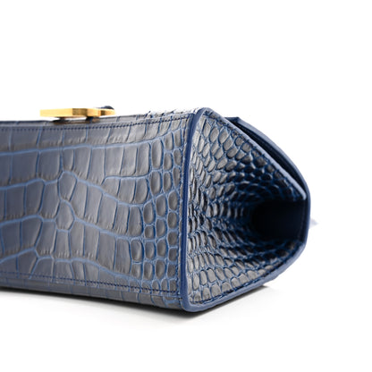 Balenciaga Shiny Calfskin Crocodile Embossed Small Hourglass Top Handle Bag Navy 9 of 12