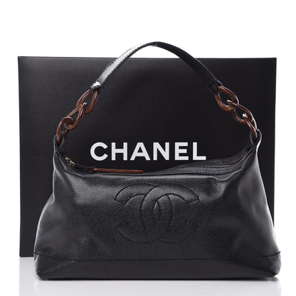 Chanel Caviar CC Wood Chain Hobo Black 9 of 9