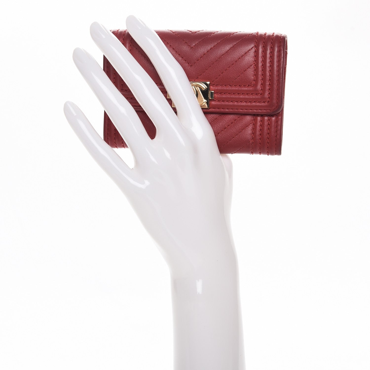 Chanel Calfskin Chevron Quilted Boy Card Holder Wallet Red 4 of 12