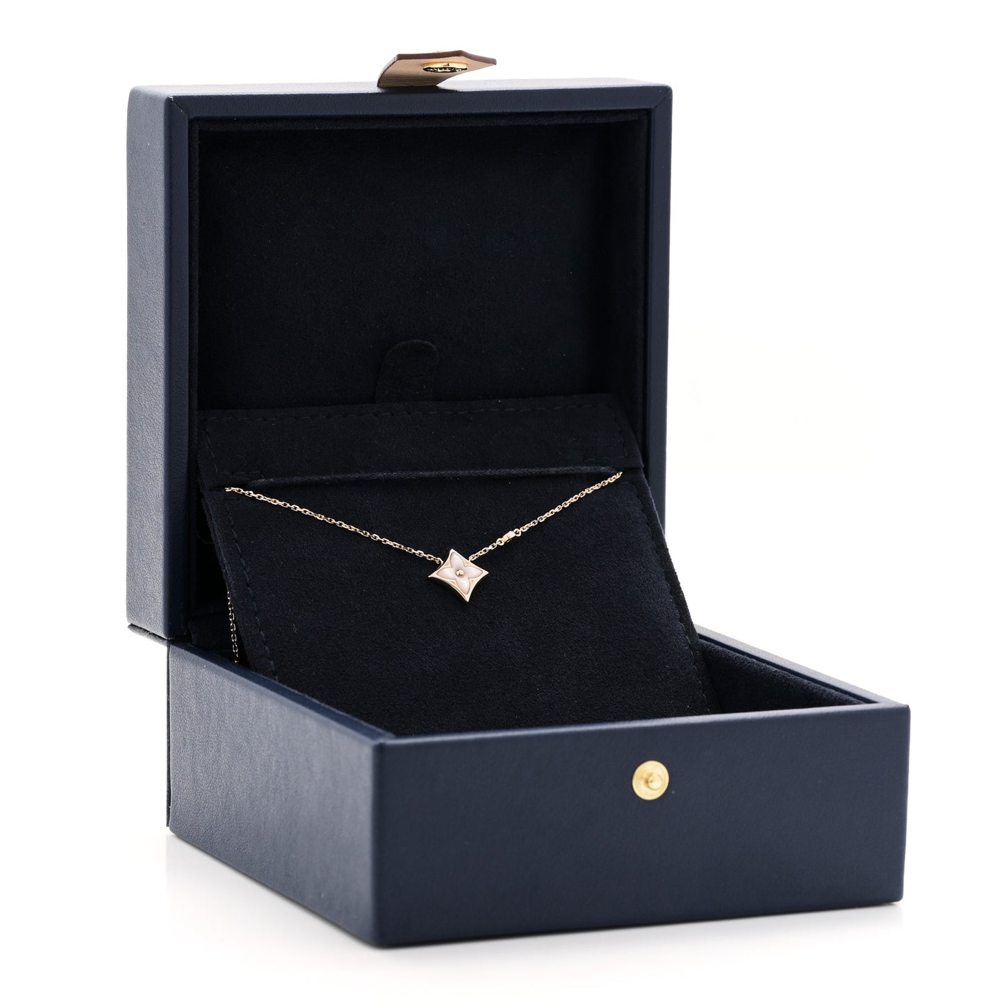 18K Pink Gold Diamond Pink Mother of Pearl Color Blossom BB Star Pendant Necklace