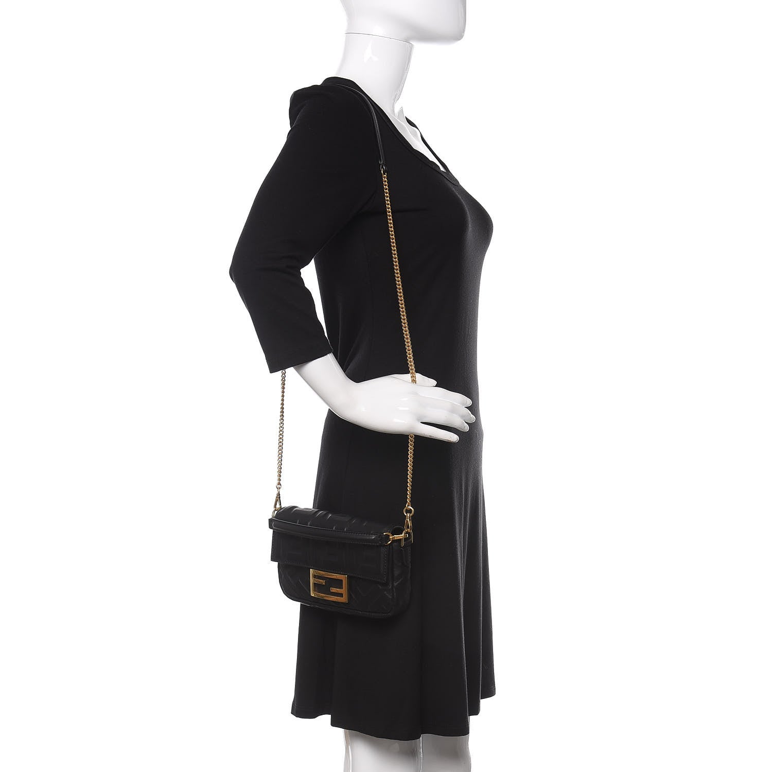 Fendi Nappa FF 1974 Embossed Mini Baguette Black 2 of 11