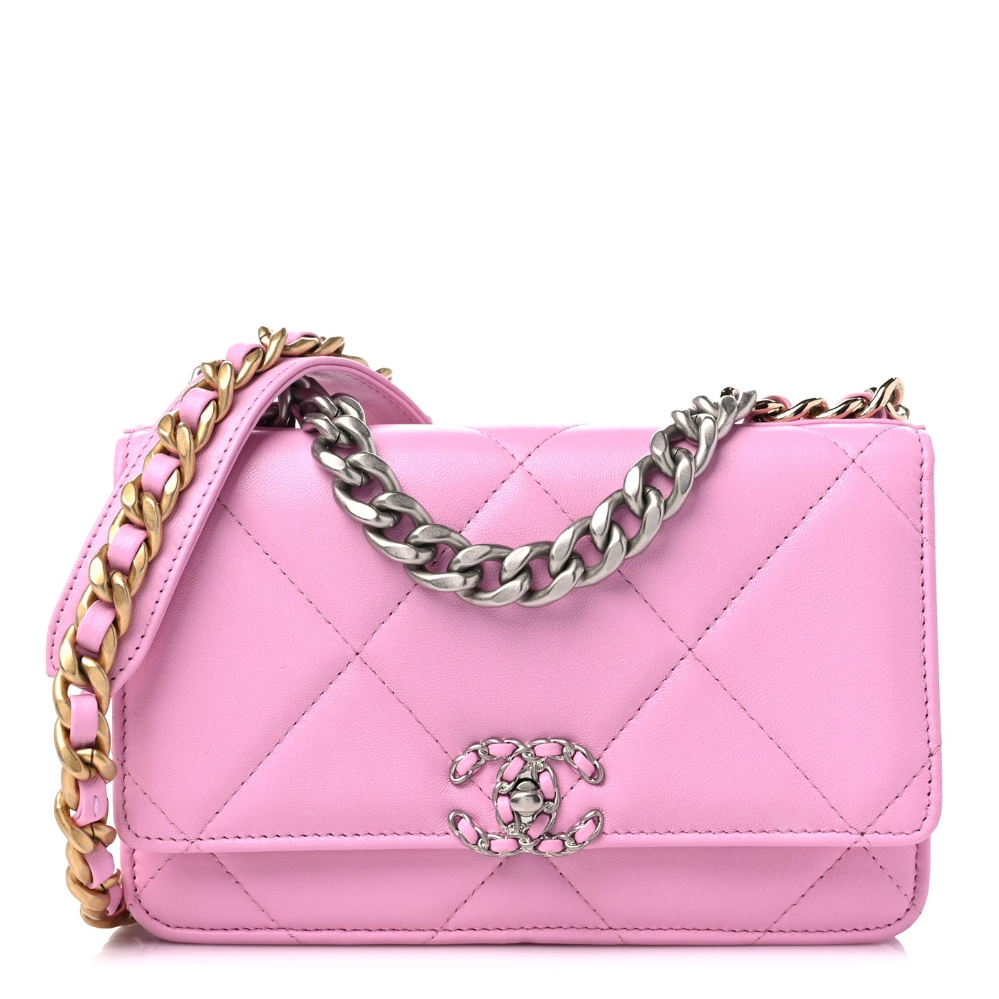 Lambskin Quilted Chanel 19 Wallet On Chain WOC Pink