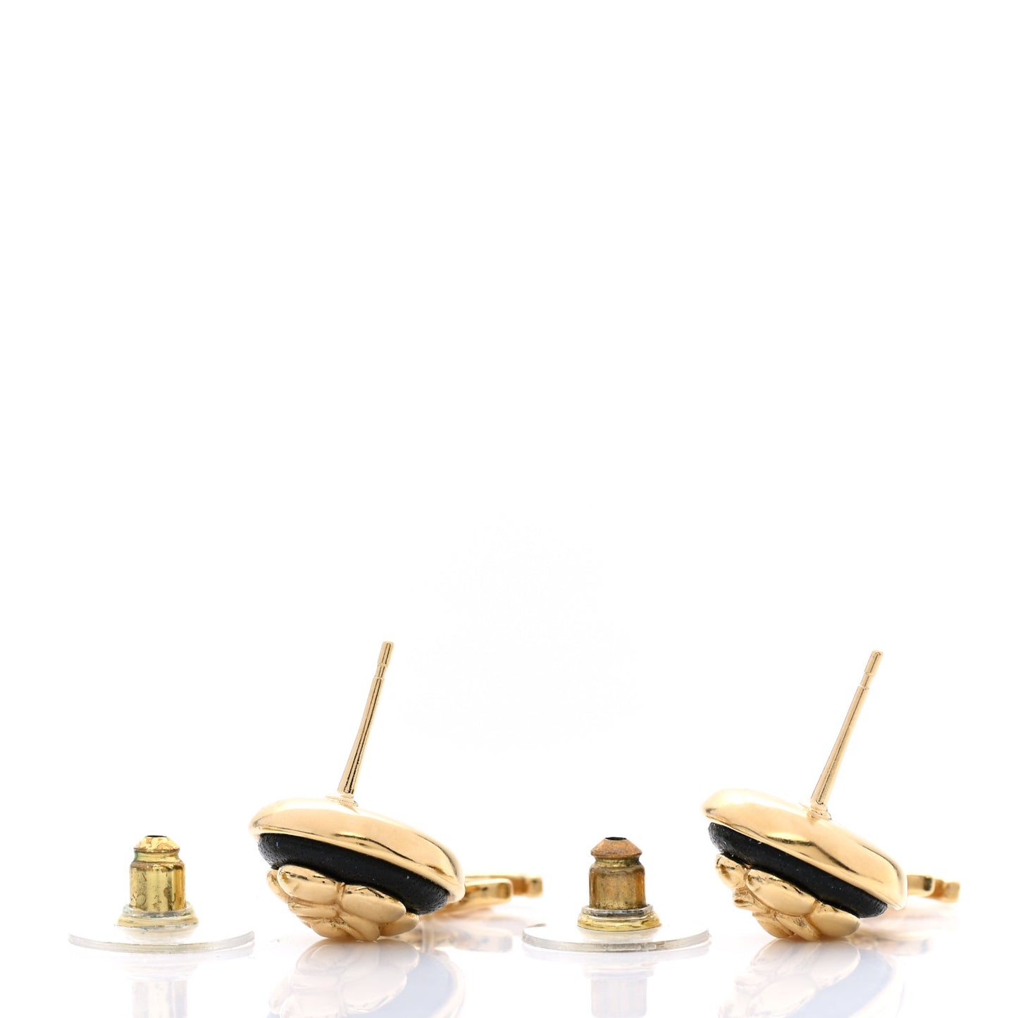 Metal Lambskin Camellia CC Drop Earrings Gold Black
