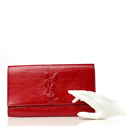 Saint Laurent Textured Patent Monogram Large Belle De Jour Clutch Red 2 of 18