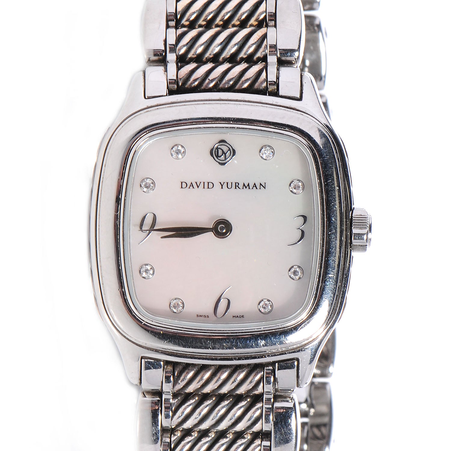 David Yurman Stainless Steel Sterling Silver Diamond Mother of Pearl 25mm Thoroughbred Quartz Watch 1 of 8