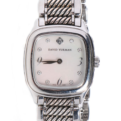 David Yurman Stainless Steel Sterling Silver Diamond Mother of Pearl 25mm Thoroughbred Quartz Watch 1 of 8