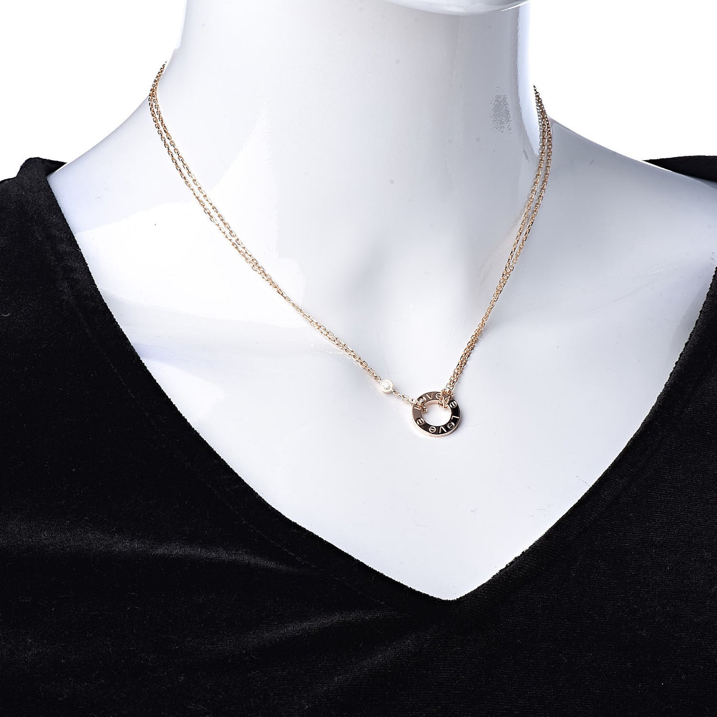 18K Pink Gold 2 Diamond LOVE Necklace