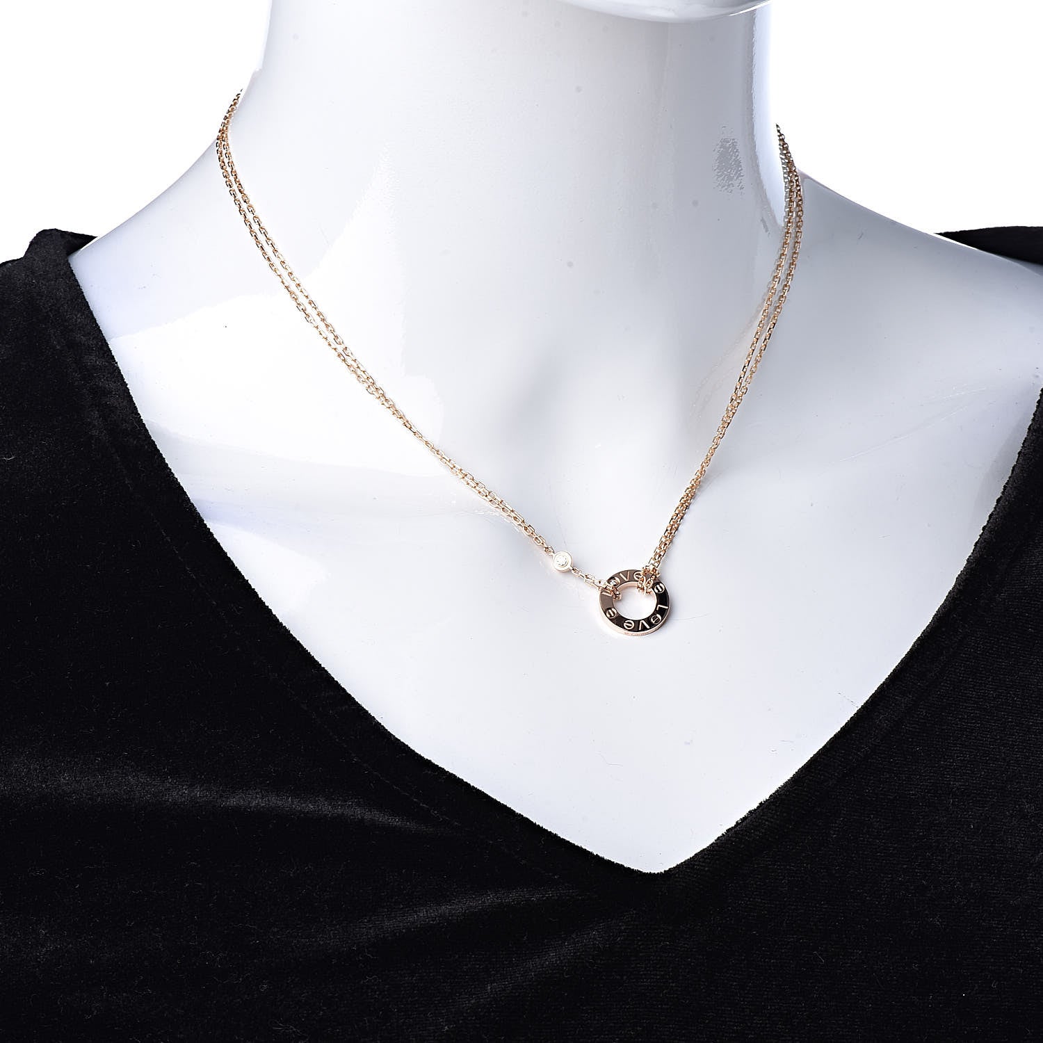Cartier 18K Pink Gold 2 Diamond LOVE Necklace 2 of 6