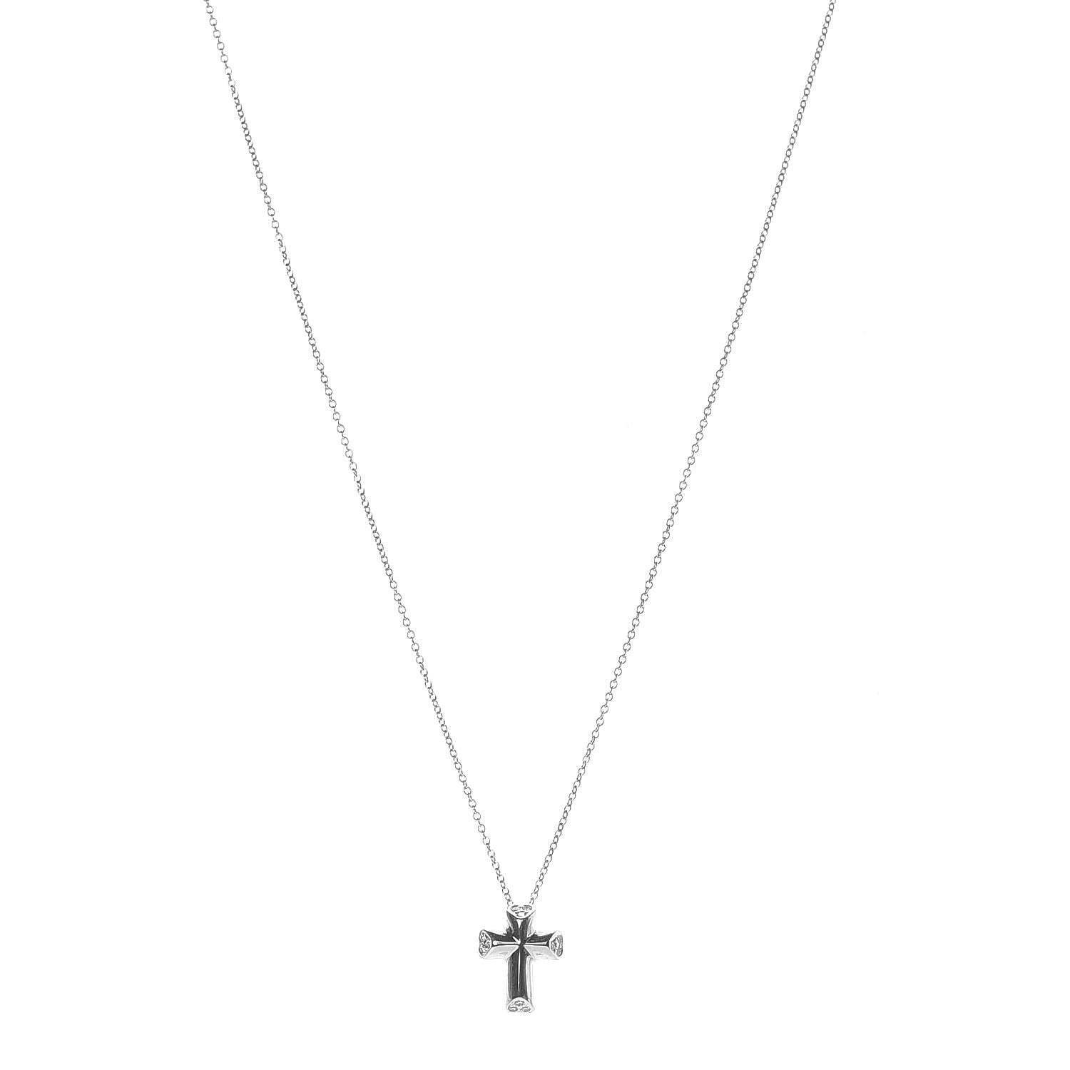Tiffany 18K White Gold Diamond Paloma Picasso Tenderness Mini Cross Pendant Necklace 1 of 6