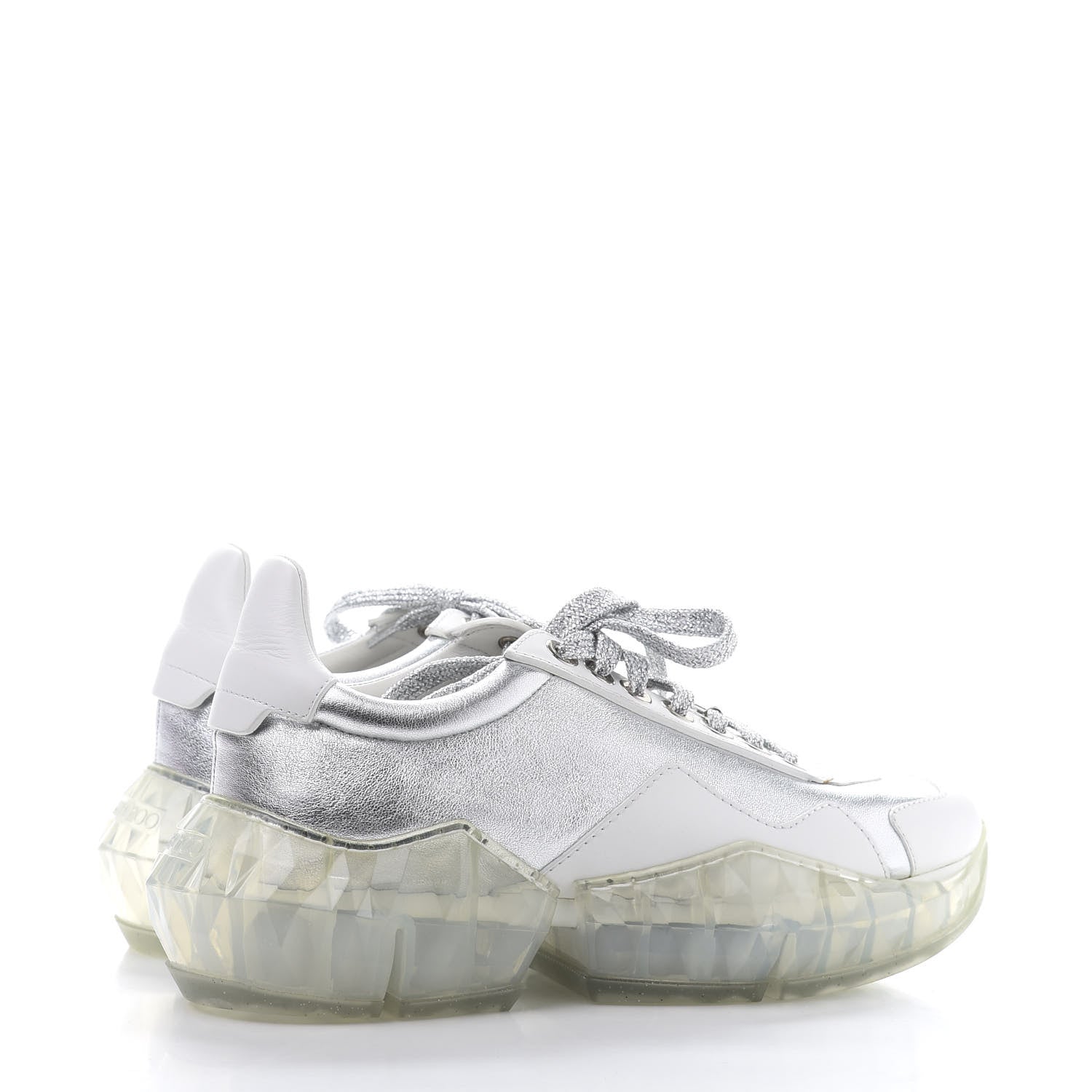 Jimmy Choo Metallic Calfskin Womens Diamond F Low Top Sneaker 37 White Silver 5 of 9