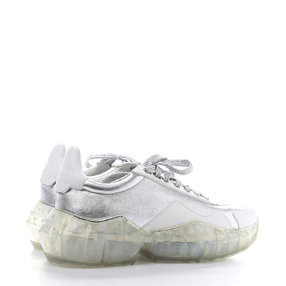 Jimmy Choo Metallic Calfskin Womens Diamond F Low Top Sneaker 37 White Silver 5 of 9