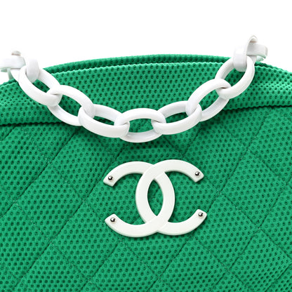 Chanel Mesh Fabric Quilted Camera Bag Green White 8 of 11