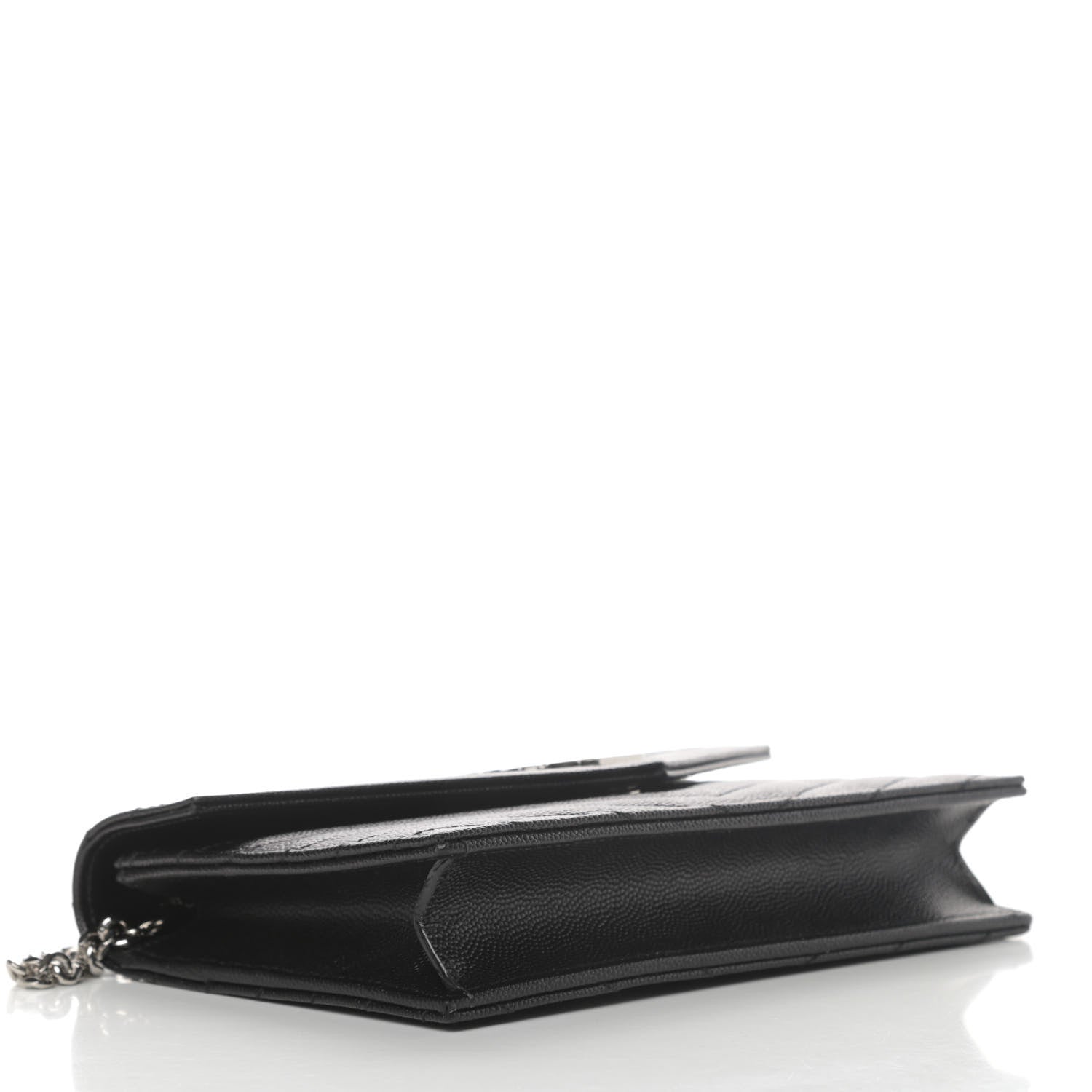 Saint Laurent Grain De Poudre Matelasse Chevron Monogram Envelope Chain Wallet Black 3 of 4