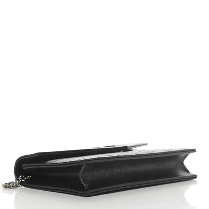 Saint Laurent Grain De Poudre Matelasse Chevron Monogram Envelope Chain Wallet Black 3 of 4
