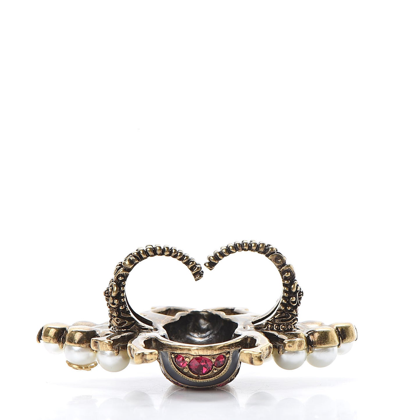Metal Crystal Pearl Bee Ring 6.25 Aged Gold