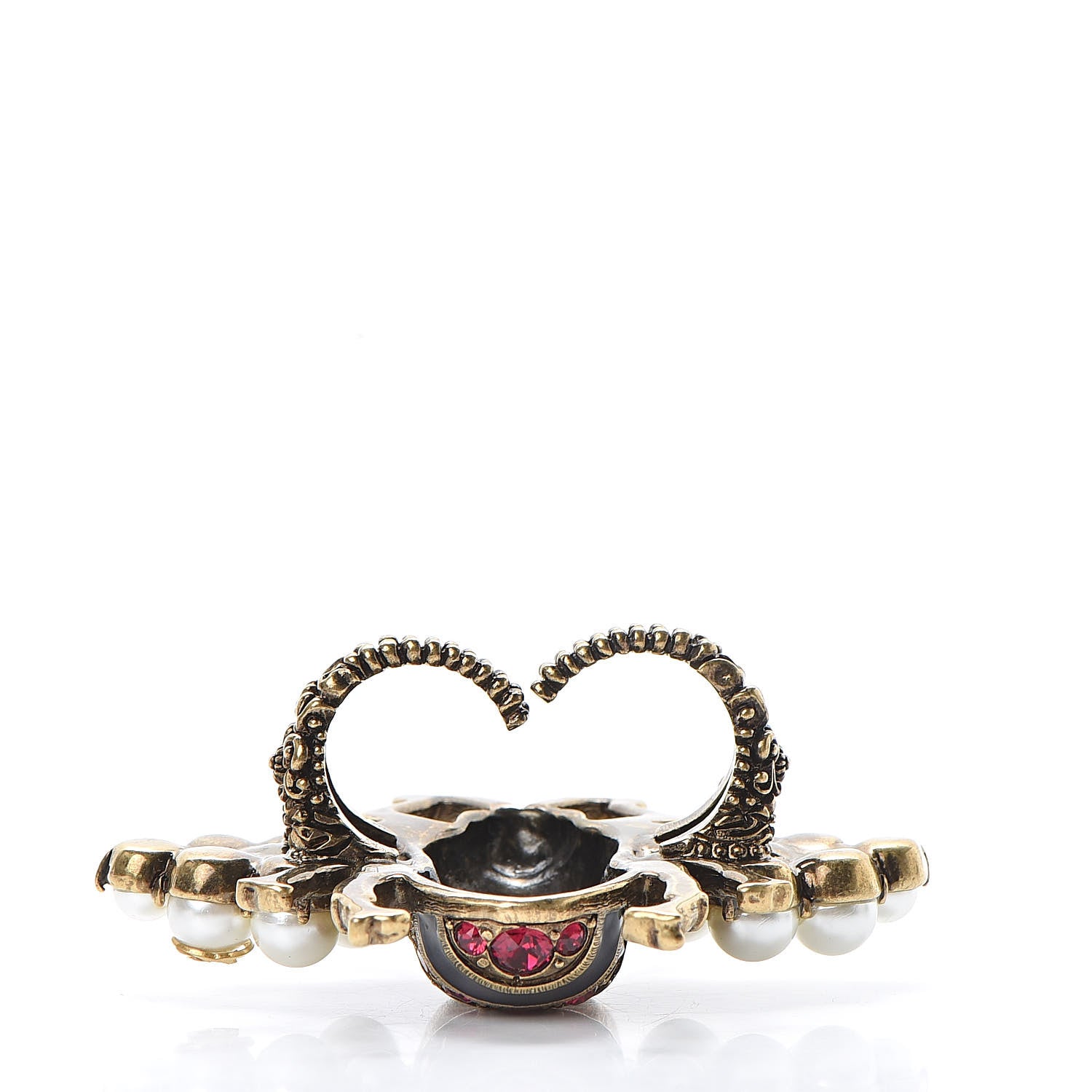 Gucci Metal Crystal Pearl Bee Ring 6.25 Aged Gold 5 of 5