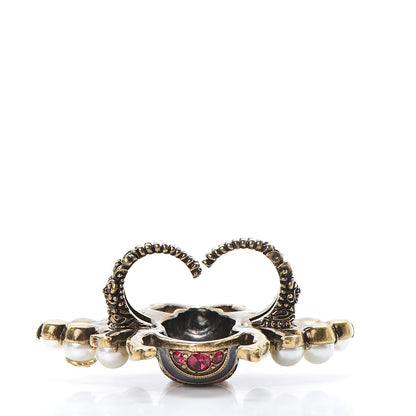 Gucci Metal Crystal Pearl Bee Ring 6.25 Aged Gold 5 of 5