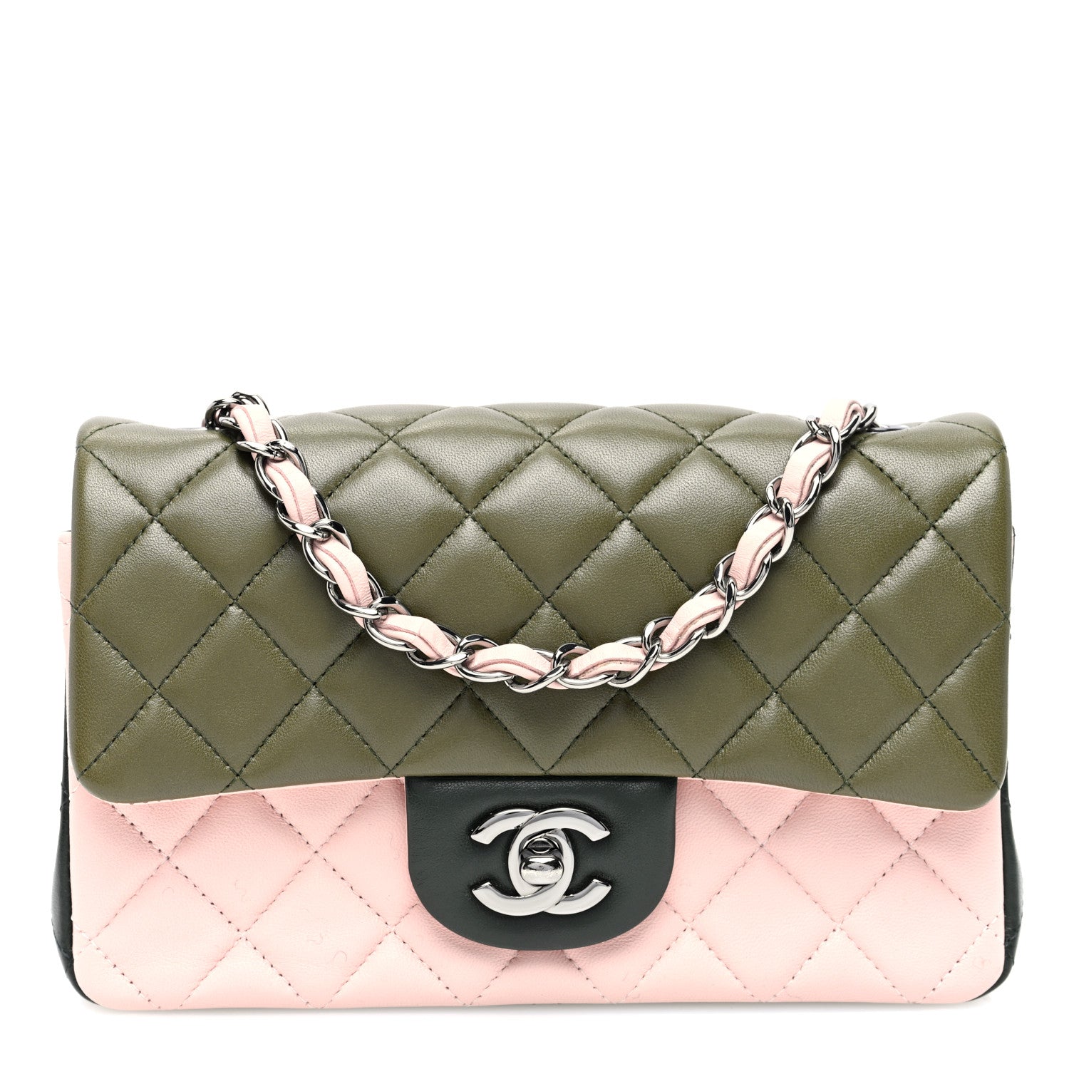 Chanel Lambskin Quilted Tri-Color Mini Rectangular Flap Green Pink 1 of 10