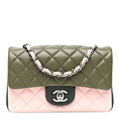Chanel Lambskin Quilted Tri-Color Mini Rectangular Flap Green Pink 1 of 10