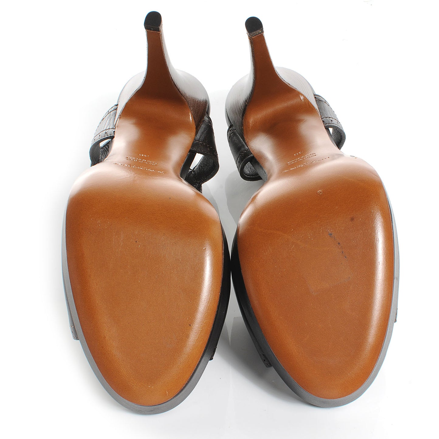Leather Platform Sandals Heels 39 Brown